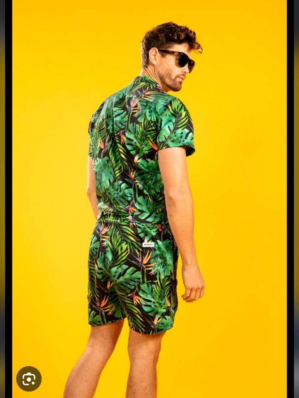 Romphim Tropical Leaf Print Short Romper